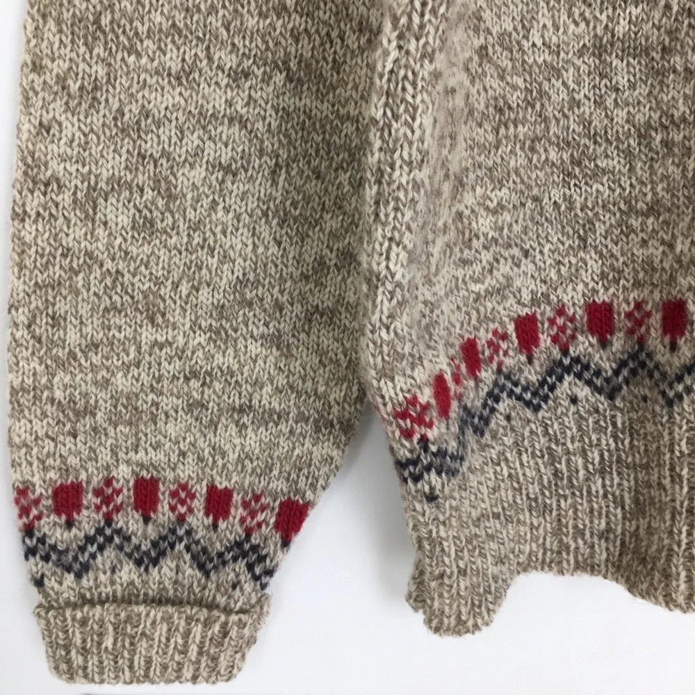 Vintage L.L. Bean Fair Isle Wool Sweater Size L Nordic Snowflake Crewneck USA
